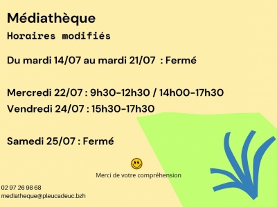 Horaires médiathèque été 2026